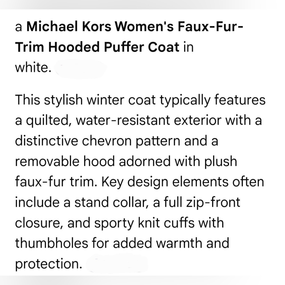 Michael Kors White Puffer Jacket Detachable Hood W/Fur Trim Women's Sz Large NWT - Picture 13 of 13